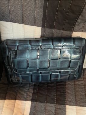 Blue Croc-Embossed Clutch Wallet